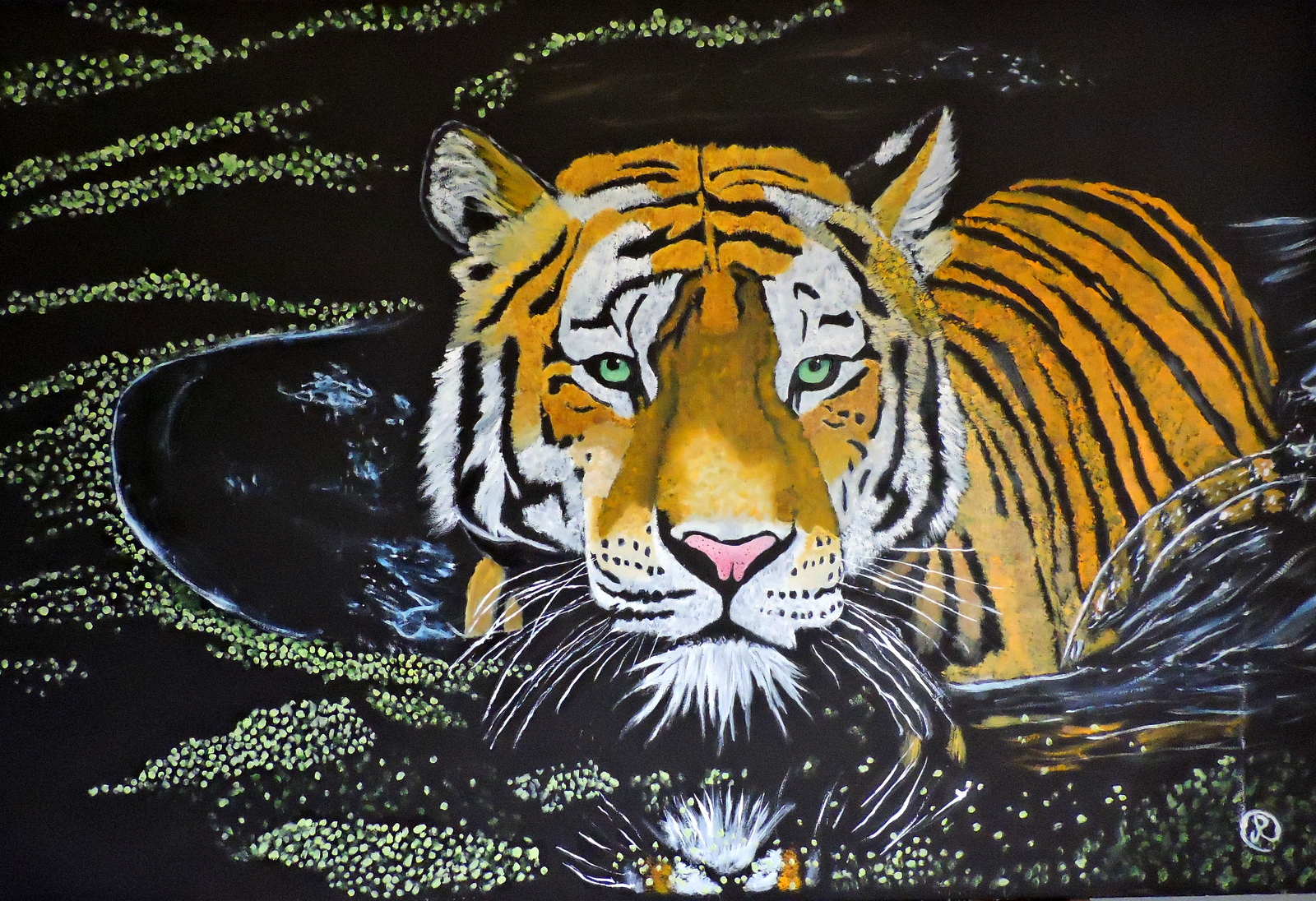 tigre (espèce en danger) huile sur toile, 24 x 36 pouces, Jacques Richer 2023